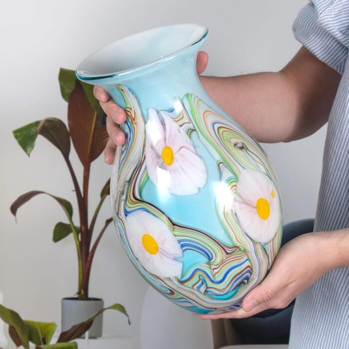KAMMAK Colored Glass Vase, Beautiful Hand Blown Decorative Vase, Modern Art Vase for Flower Mantle Dining Table Centerpiece, Entryway Living Room Wedding Decoration, 8HPFH02127