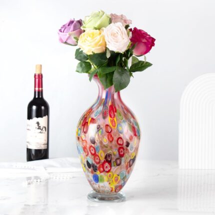 KAMMAK Colored Glass Vase, Beautiful Hand Blown Decorative Vase, Modern Art Vase for Flower Mantle Dining Table Centerpiece, Entryway Living Room Wedding Decoration, 8HPFH02129