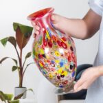KAMMAK Colored Glass Vase, Beautiful Hand Blown Decorative Vase, Modern Art Vase for Flower Mantle Dining Table Centerpiece, Entryway Living Room Wedding Decoration, 8HPFH02129