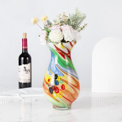 KAMMAK Colored Glass Vase, Beautiful Hand Blown Decorative Vase, Modern Art Vase for Flower Mantle Dining Table Centerpiece, Entryway Living Room Wedding Decoration, 8HPFH02131
