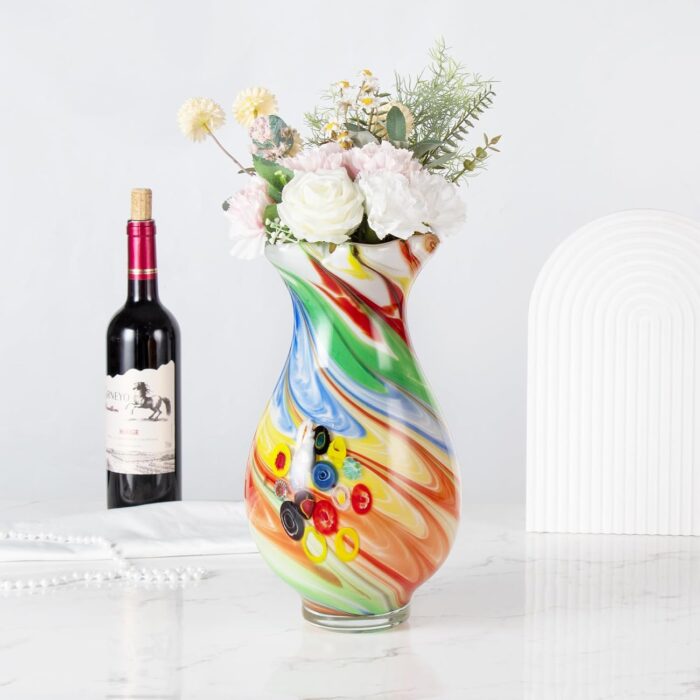 KAMMAK Colored Glass Vase, Beautiful Hand Blown Decorative Vase, Modern Art Vase for Flower Mantle Dining Table Centerpiece, Entryway Living Room Wedding Decoration, 8HPFH02131