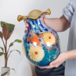 KAMMAK Colored Glass Vase, Beautiful Hand Blown Decorative Vase, Modern Art Vase for Flower Mantle Dining Table Centerpiece, Entryway Living Room Wedding Decoration, 8HPFH02135