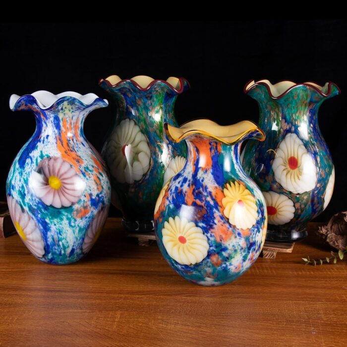 KAMMAK Colored Glass Vase, Beautiful Hand Blown Decorative Vase, Modern Art Vase for Flower Mantle Dining Table Centerpiece, Entryway Living Room Wedding Decoration, 8HPFH02135