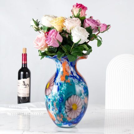 KAMMAK Colored Glass Vase, Beautiful Hand Blown Decorative Vase, Modern Art Vase for Flower Mantle Dining Table Centerpiece, Entryway Living Room Wedding Decoration, 8HPFH02134