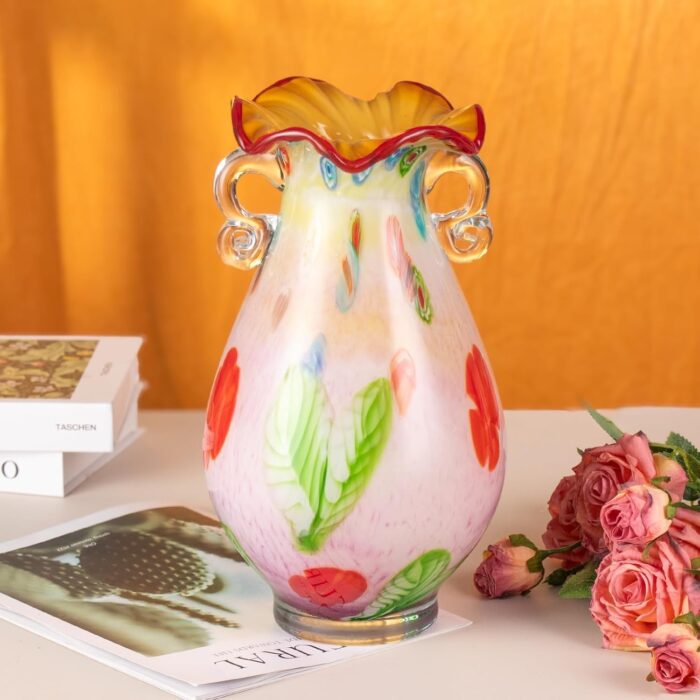 KAMMAK Colored Glass Vase, Beautiful Hand Blown Decorative Vase, Modern Art Vase for Flower Mantle Dining Table Centerpiece, Entryway Living Room Wedding Decoration, 8HPHL005