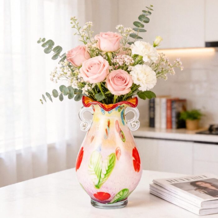 KAMMAK Colored Glass Vase, Beautiful Hand Blown Decorative Vase, Modern Art Vase for Flower Mantle Dining Table Centerpiece, Entryway Living Room Wedding Decoration, 8HPHL005