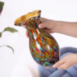 KAMMAK Colored Glass Vase, Beautiful Hand Blown Decorative Vase, Modern Art Vase for Flower Mantle Dining Table Centerpiece, Entryway Living Room Wedding Decoration, FH02009