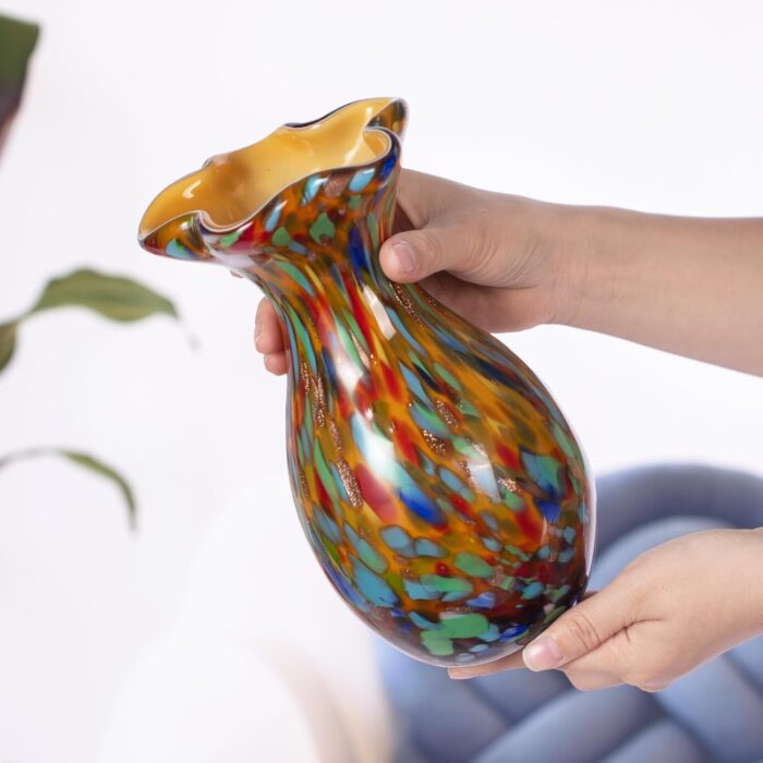 KAMMAK Colored Glass Vase, Beautiful Hand Blown Decorative Vase, Modern Art Vase for Flower Mantle Dining Table Centerpiece, Entryway Living Room Wedding Decoration, FH02009