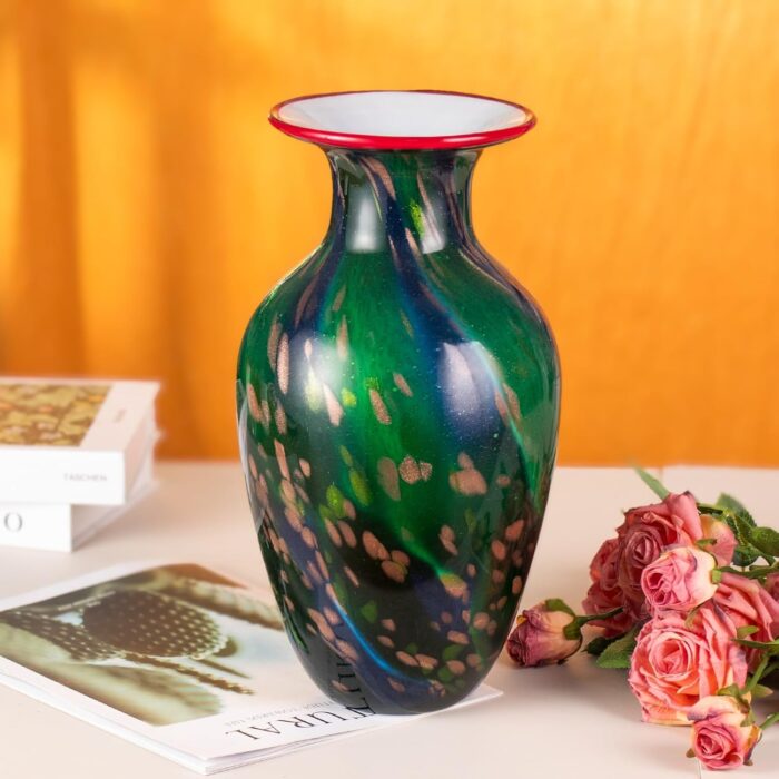 KAMMAK Colored Glass Vase, Beautiful Hand Blown Decorative Vase, Modern Art Vase for Flower Mantle Dining Table Centerpiece, Entryway Living Room Wedding Decoration, 8HPHL010
