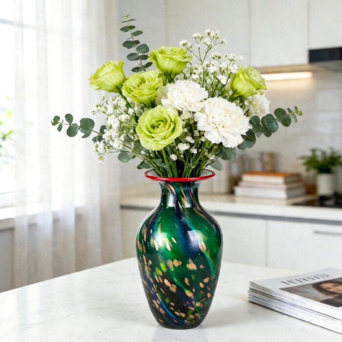KAMMAK Colored Glass Vase, Beautiful Hand Blown Decorative Vase, Modern Art Vase for Flower Mantle Dining Table Centerpiece, Entryway Living Room Wedding Decoration, 8HPHL010