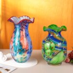 KAMMAK Colored Glass Vase, Beautiful Hand Blown Decorative Vase, Modern Art Vase for Flower Mantle Dining Table Centerpiece, Entryway Living Room Wedding Decoration, 8HPHL011