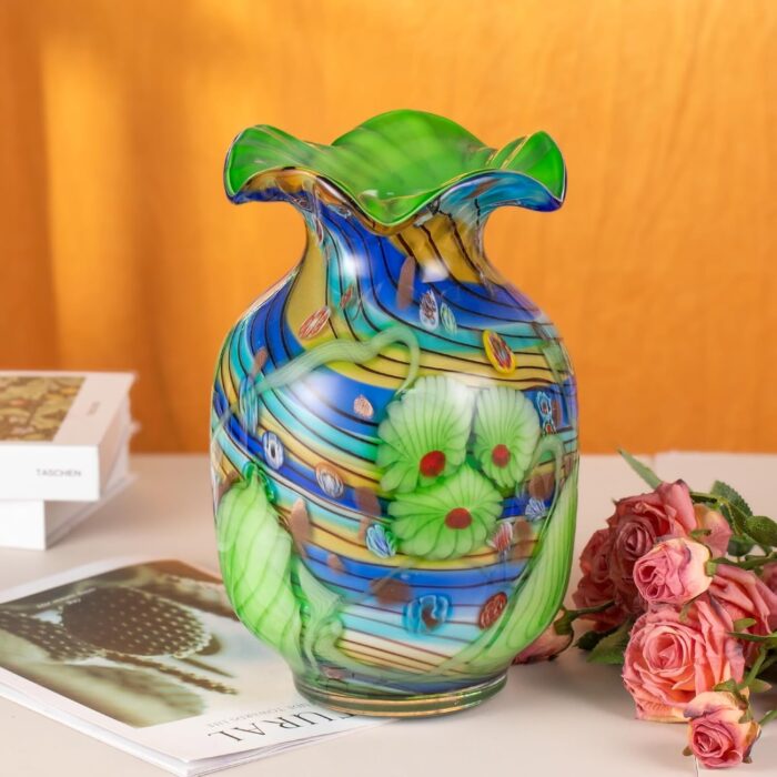 KAMMAK Colored Glass Vase, Beautiful Hand Blown Decorative Vase, Modern Art Vase for Flower Mantle Dining Table Centerpiece, Entryway Living Room Wedding Decoration, 8HPHL011