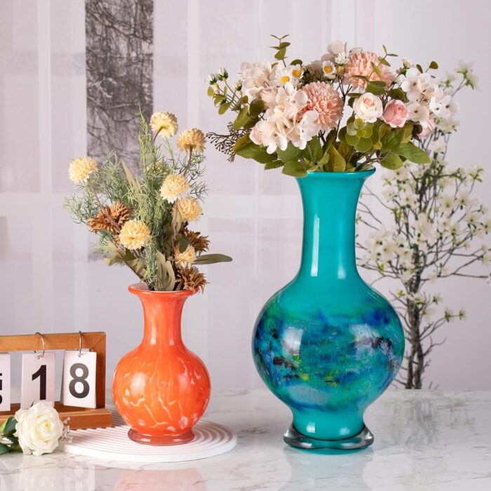 KAMMAK Colored Glass Vase, Beautiful Hand Blown Decorative Vase, Modern Art Vase for Flower Mantle Dining Table Centerpiece, Entryway Living Room Wedding Decoration, 8HPHR016