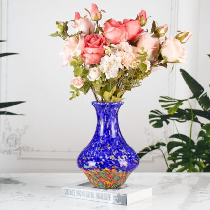 KAMMAK Colored Glass Vase, Beautiful Hand Blown Decorative Vase, Modern Art Vase for Flower Mantle Dining Table Centerpiece, Entryway Living Room Wedding Decoration, HR010