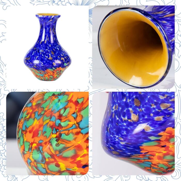 KAMMAK Colored Glass Vase, Beautiful Hand Blown Decorative Vase, Modern Art Vase for Flower Mantle Dining Table Centerpiece, Entryway Living Room Wedding Decoration, HR010