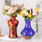 KAMMAK Colored Glass Vase, Beautiful Hand Blown Decorative Vase, Modern Art Vase for Flower Mantle Dining Table Centerpiece, Entryway Living Room Wedding Decoration, HR010
