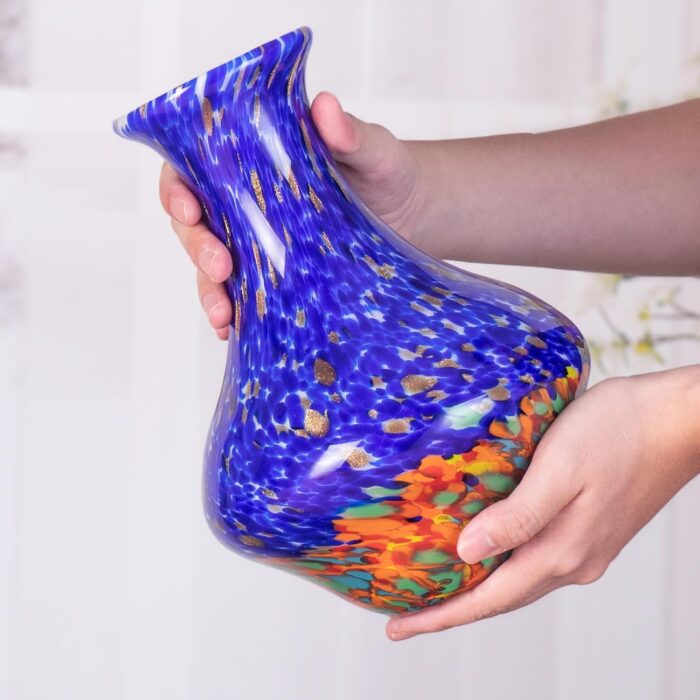 KAMMAK Colored Glass Vase, Beautiful Hand Blown Decorative Vase, Modern Art Vase for Flower Mantle Dining Table Centerpiece, Entryway Living Room Wedding Decoration, HR010