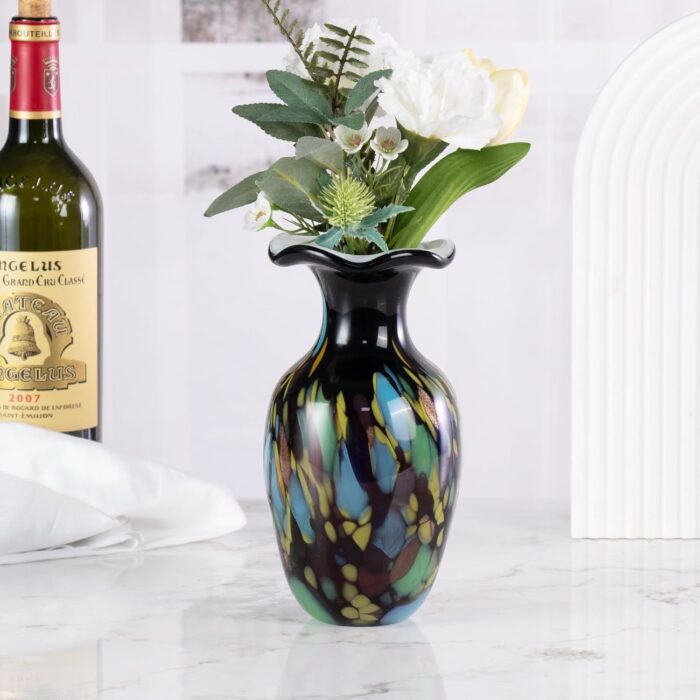 KAMMAK Colored Glass Vase, Beautiful Hand Blown Decorative Vase, Modern Art Vase for Flower Mantle Dining Table Centerpiece, Entryway Living Room Wedding Decoration, FH02011