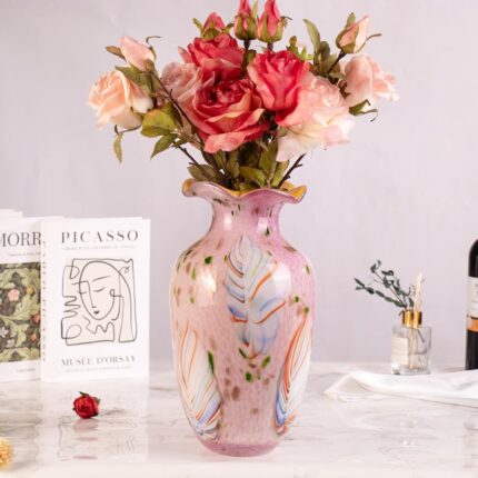 KAMMAK Colored Glass Vase, Beautiful Hand Blown Decorative Vase, Modern Art Vase for Flower Mantle Dining Table Centerpiece, Entryway Living Room Wedding Decoration, 8HPZSLX003