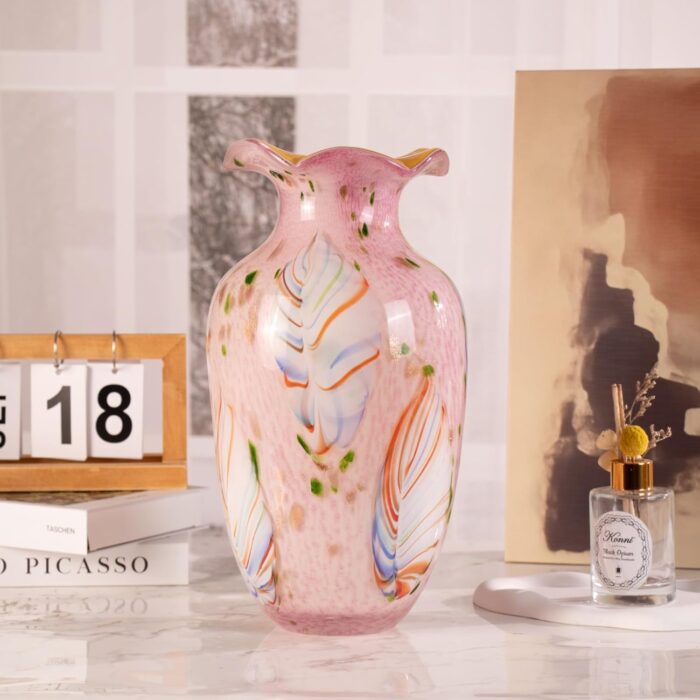 KAMMAK Colored Glass Vase, Beautiful Hand Blown Decorative Vase, Modern Art Vase for Flower Mantle Dining Table Centerpiece, Entryway Living Room Wedding Decoration, 8HPZSLX003