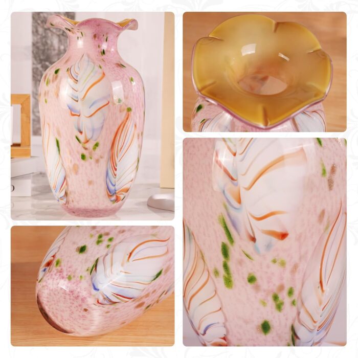 KAMMAK Colored Glass Vase, Beautiful Hand Blown Decorative Vase, Modern Art Vase for Flower Mantle Dining Table Centerpiece, Entryway Living Room Wedding Decoration, 8HPZSLX003