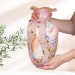 KAMMAK Colored Glass Vase, Beautiful Hand Blown Decorative Vase, Modern Art Vase for Flower Mantle Dining Table Centerpiece, Entryway Living Room Wedding Decoration, 8HPZSLX003