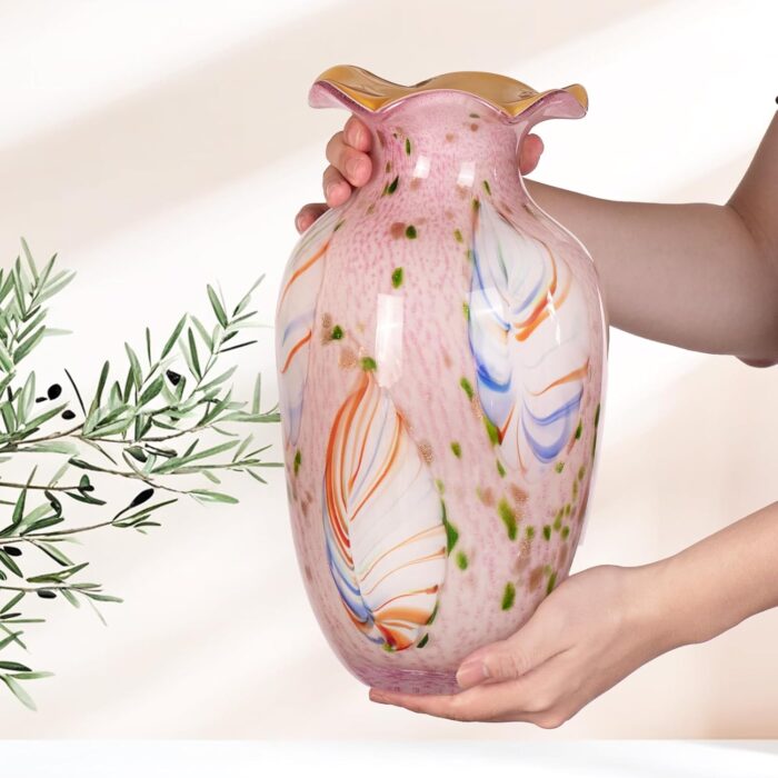 KAMMAK Colored Glass Vase, Beautiful Hand Blown Decorative Vase, Modern Art Vase for Flower Mantle Dining Table Centerpiece, Entryway Living Room Wedding Decoration, 8HPZSLX003