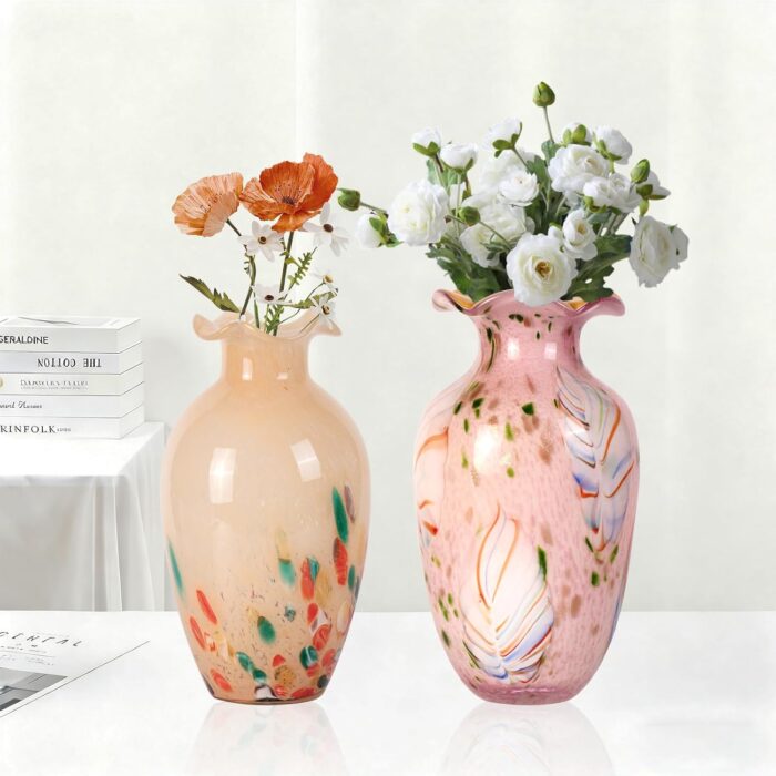 KAMMAK Colored Glass Vase, Beautiful Hand Blown Decorative Vase, Modern Art Vase for Flower Mantle Dining Table Centerpiece, Entryway Living Room Wedding Decoration, 8HPZSLX003