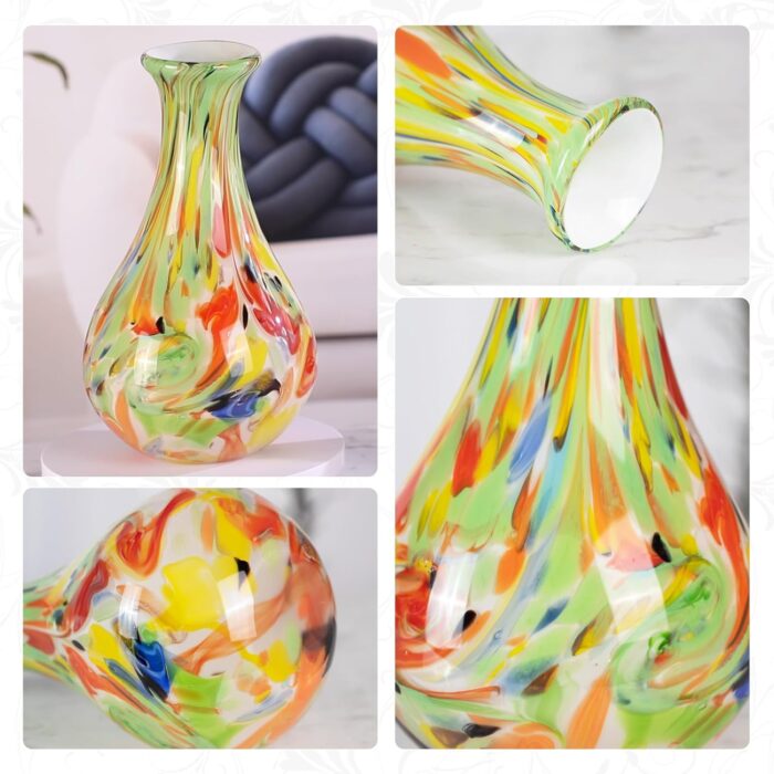 KAMMAK Colored Glass Vase, Beautiful Hand Blown Decorative Vase, Modern Art Vase for Flower Mantle Dining Table Centerpiece, Entryway Living Room Wedding Decoration, JG71