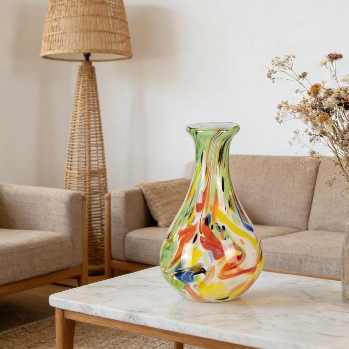 KAMMAK Colored Glass Vase, Beautiful Hand Blown Decorative Vase, Modern Art Vase for Flower Mantle Dining Table Centerpiece, Entryway Living Room Wedding Decoration, JG71