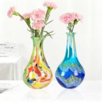 KAMMAK Colored Glass Vase, Beautiful Hand Blown Decorative Vase, Modern Art Vase for Flower Mantle Dining Table Centerpiece, Entryway Living Room Wedding Decoration, JG71