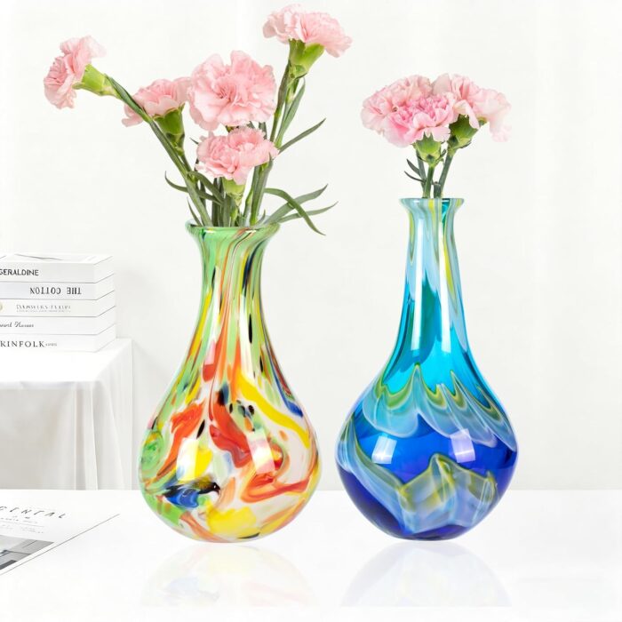 KAMMAK Colored Glass Vase, Beautiful Hand Blown Decorative Vase, Modern Art Vase for Flower Mantle Dining Table Centerpiece, Entryway Living Room Wedding Decoration, JG71
