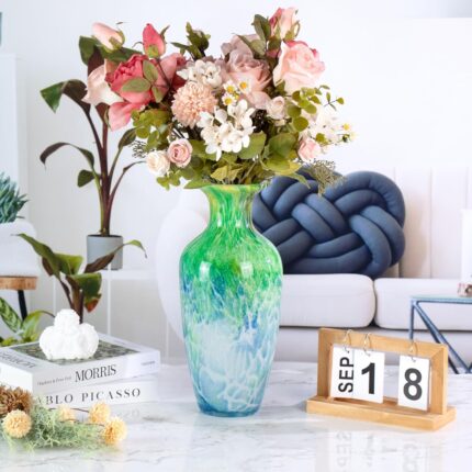 KAMMAK Colored Glass Vase, Beautiful Hand Blown Decorative Vase, Modern Art Vase for Flower Mantle Dining Table Centerpiece, Entryway Living Room Wedding Decoration, JG72