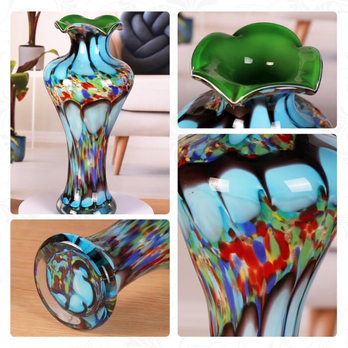 KAMMAK Colored Glass Vase, Beautiful Hand Blown Decorative Vase, Modern Art Vase for Flower Mantle Dining Table Centerpiece, Entryway Living Room Wedding Decoration, 8HPQSKQ023