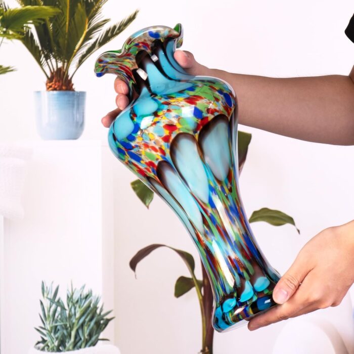 KAMMAK Colored Glass Vase, Beautiful Hand Blown Decorative Vase, Modern Art Vase for Flower Mantle Dining Table Centerpiece, Entryway Living Room Wedding Decoration, 8HPQSKQ023
