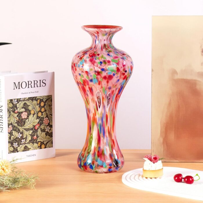KAMMAK Colored Glass Vase, Beautiful Hand Blown Decorative Vase, Modern Art Vase for Flower Mantle Dining Table Centerpiece, Entryway Living Room Wedding Decoration, 8HPQSKQ025