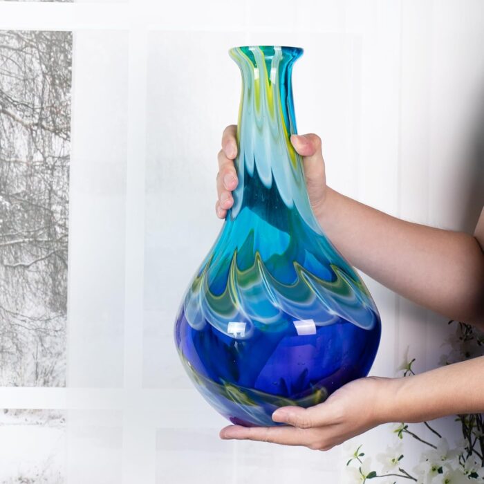KAMMAK Colored Glass Vase, Beautiful Hand Blown Decorative Vase, Modern Art Vase for Flower Mantle Dining Table Centerpiece, Entryway Living Room Wedding Decoration, JG73