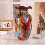 KAMMAK Colored Glass Vase, Beautiful Hand Blown Decorative Vase, Modern Art Vase for Flower Mantle Dining Table Centerpiece, Entryway Living Room Wedding Decoration, 8HPFH033