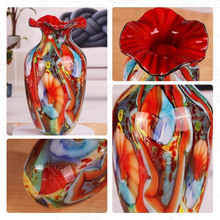 KAMMAK Colored Glass Vase, Beautiful Hand Blown Decorative Vase, Modern Art Vase for Flower Mantle Dining Table Centerpiece, Entryway Living Room Wedding Decoration, 8HPFH033