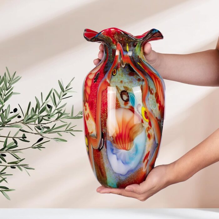 KAMMAK Colored Glass Vase, Beautiful Hand Blown Decorative Vase, Modern Art Vase for Flower Mantle Dining Table Centerpiece, Entryway Living Room Wedding Decoration, 8HPFH033