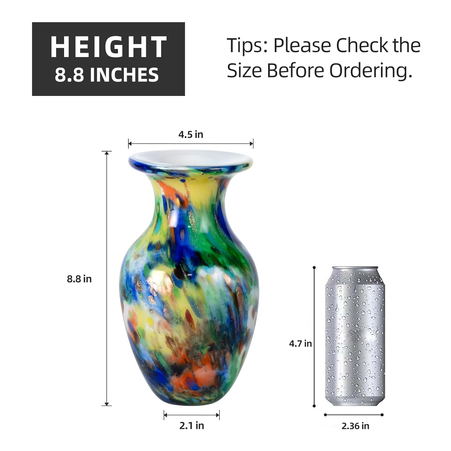 KAMMAK 8HPFH02013 glass vase front view in product description