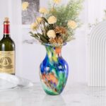 KAMMAK Colored Glass Vase, Beautiful Hand Blown Decorative Vase, Modern Art Vase for Flower Mantle Dining Table Centerpiece, Entryway Living Room Wedding Decoration, FH02013 KAMMAK 8HPFH02013 glass vase side angle view showing silhouette