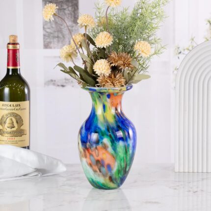 KAMMAK Colored Glass Vase, Beautiful Hand Blown Decorative Vase, Modern Art Vase for Flower Mantle Dining Table Centerpiece, Entryway Living Room Wedding Decoration, FH02013