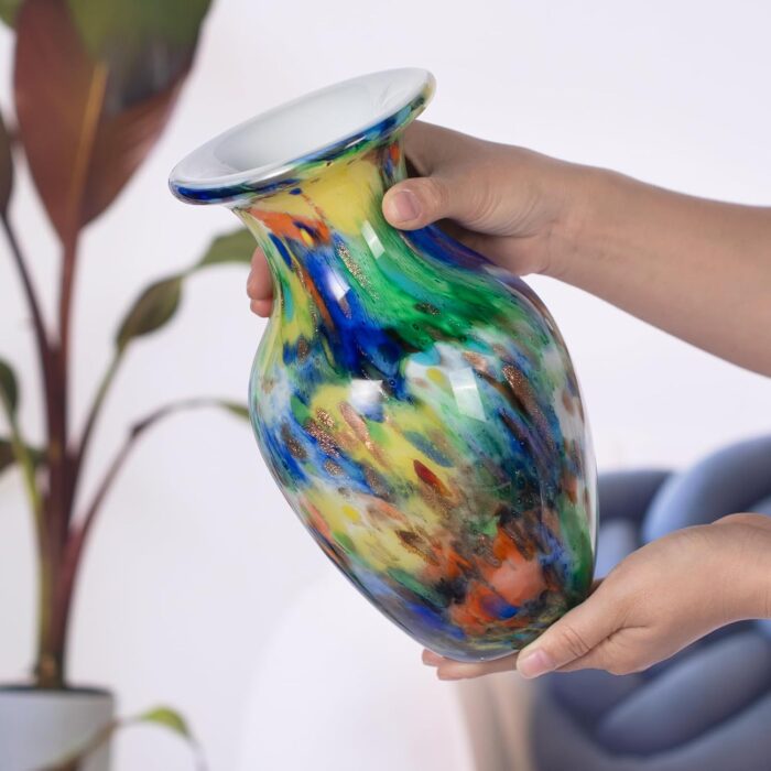 KAMMAK Colored Glass Vase, Beautiful Hand Blown Decorative Vase, Modern Art Vase for Flower Mantle Dining Table Centerpiece, Entryway Living Room Wedding Decoration, FH02013 KAMMAK 8HPFH02013 glass vase close-up material texture detail image 4