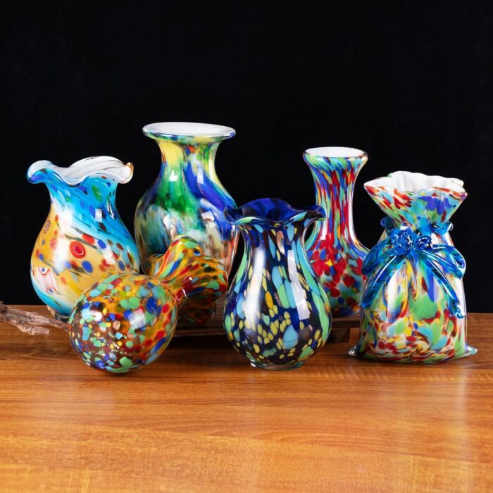 KAMMAK Colored Glass Vase, Beautiful Hand Blown Decorative Vase, Modern Art Vase for Flower Mantle Dining Table Centerpiece, Entryway Living Room Wedding Decoration, FH02013 KAMMAK 8HPFH02013 glass vase scale and proportion view image 6