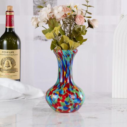 KAMMAK Colored Glass Vase, Beautiful Hand Blown Decorative Vase, Modern Art Vase for Flower Mantle Dining Table Centerpiece, Entryway Living Room Wedding Decoration, FH02014