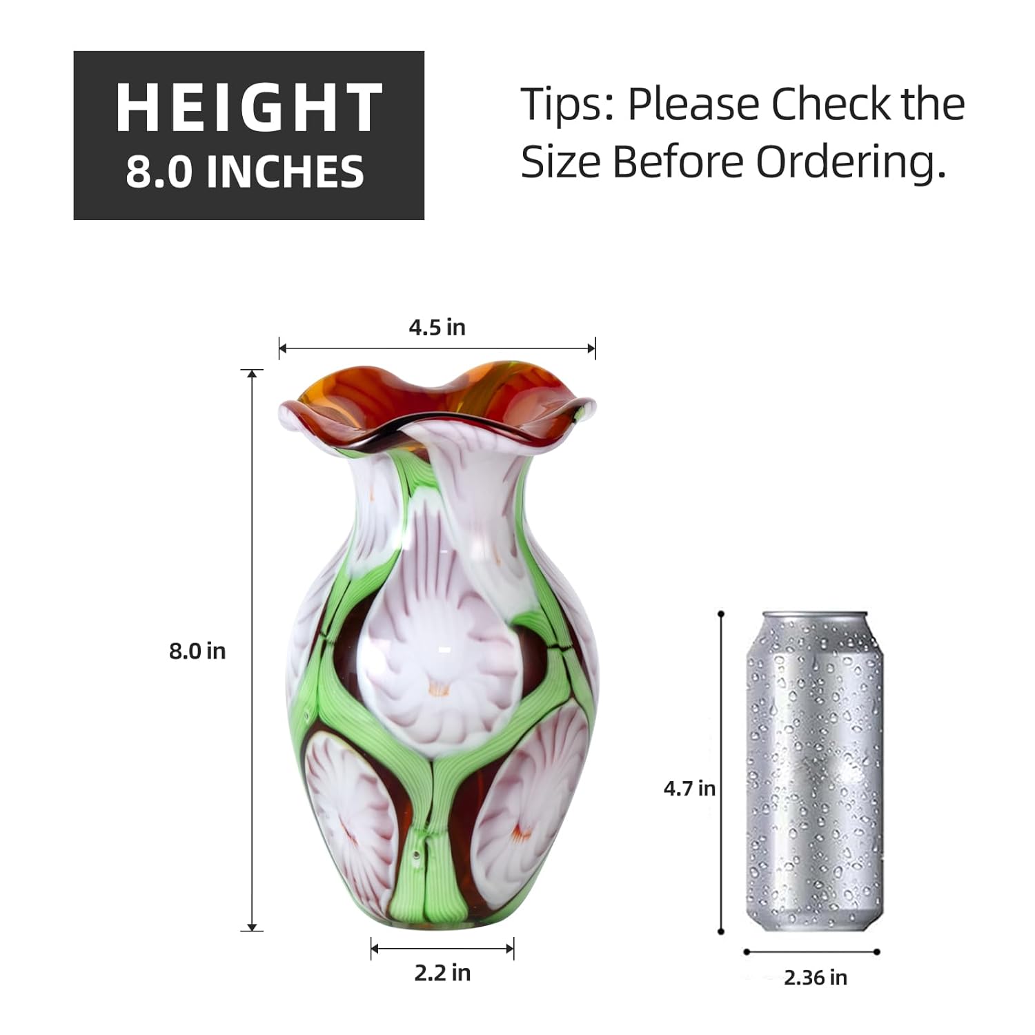 KAMMAK 8HPFH02017 glass vase front view in product description