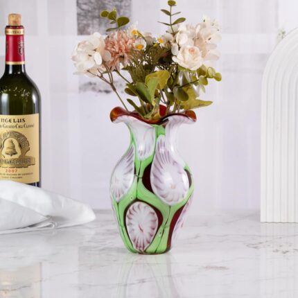 KAMMAK Colored Glass Vase, Beautiful Hand Blown Decorative Vase, Modern Art Vase for Flower Mantle Dining Table Centerpiece, Entryway Living Room Wedding Decoration, FH02017
