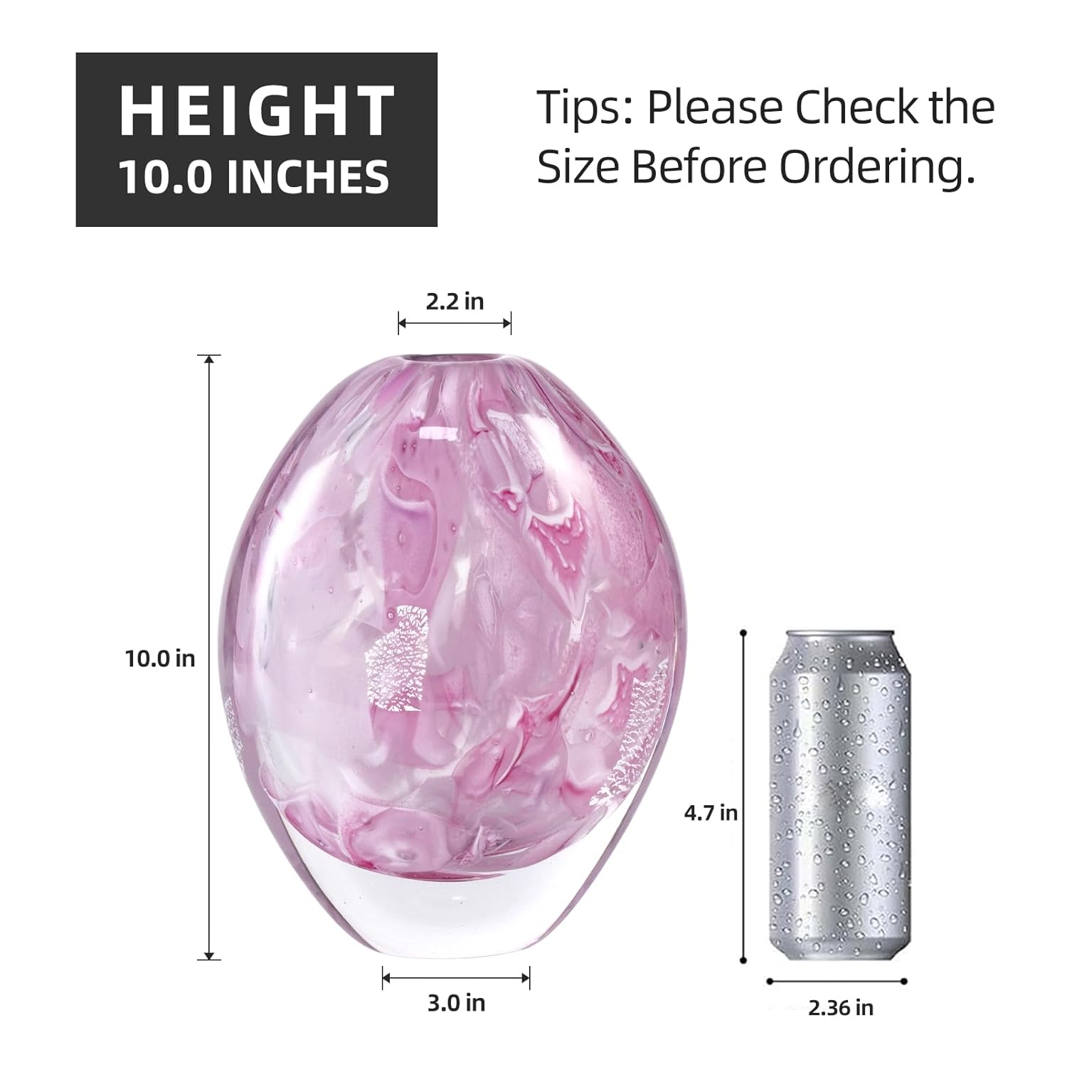 KAMMAK 8HPFH02019 glass vase front view in product description