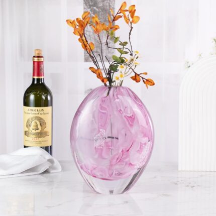 KAMMAK Colored Glass Vase, Beautiful Hand Blown Decorative Vase, Modern Art Vase for Flower Mantle Dining Table Centerpiece, Entryway Living Room Wedding Decoration, FH02019